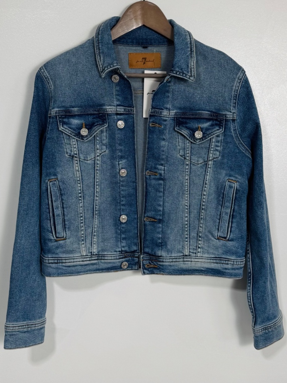NWT 7 for all Mankind Classic Trucker Jacket Medium Wash Blue Denim Women's S